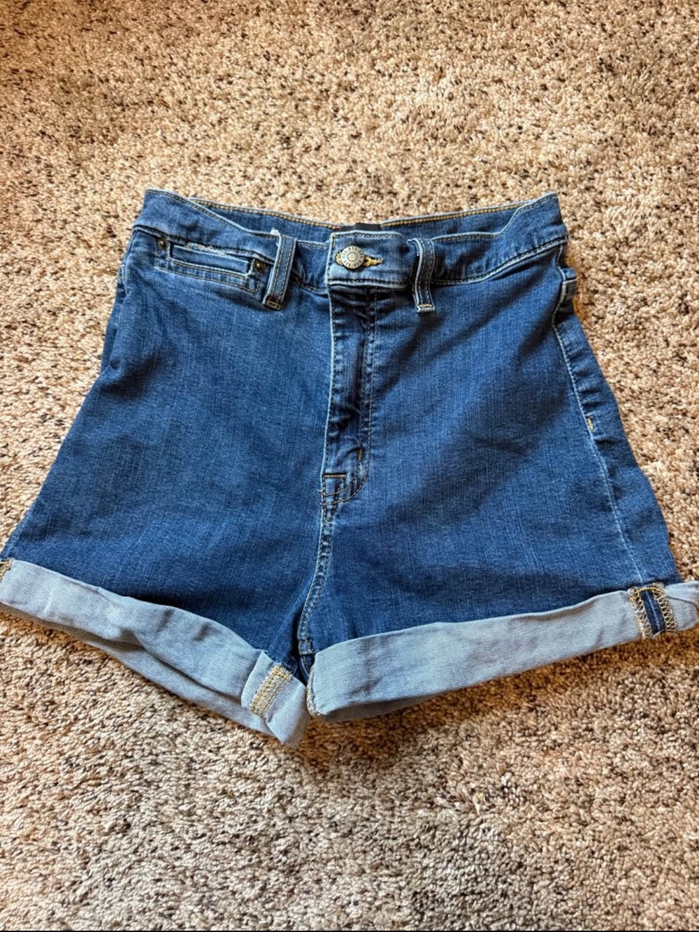 BDG High Waist Rolled Cuff Denim Shorts in Dark Blue